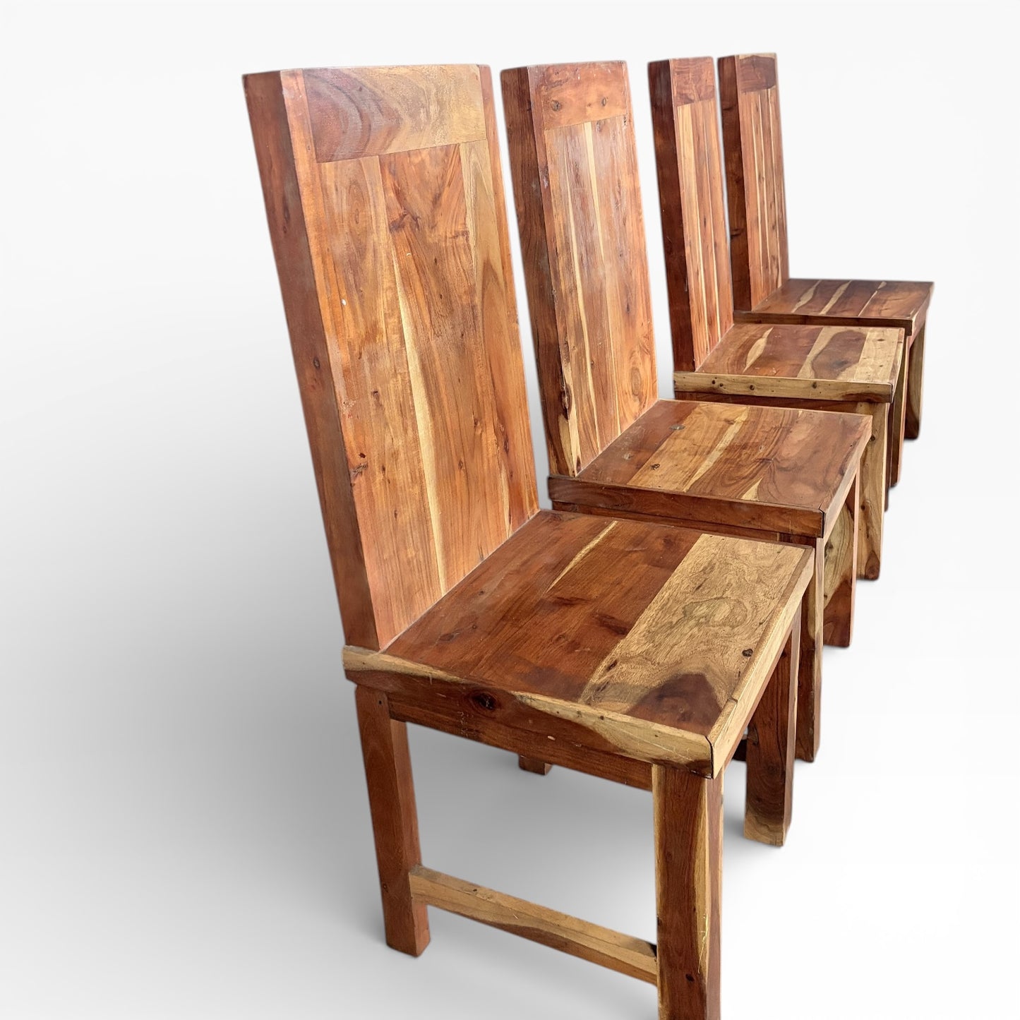 Wood Dining Chairs – Set of Four Solid Acacia & Mango Wood Seats with Tall Backrest