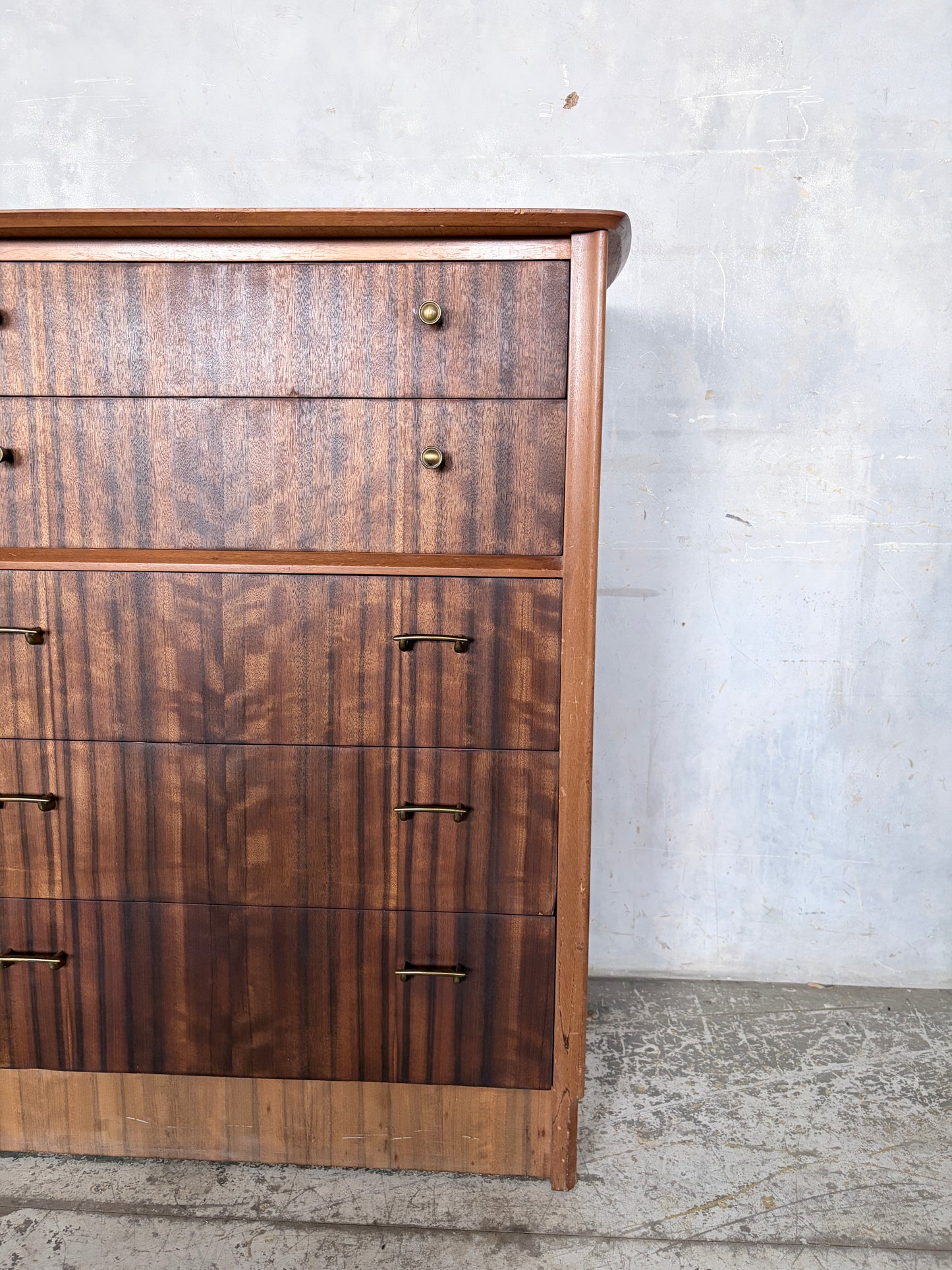 Mid Century Walnut Uniflex Tallboy Chest of Drawers
