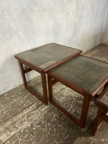 Mid Century Danish Nest of Tables | Vintage Tiled Teak Side Tables Set of 3