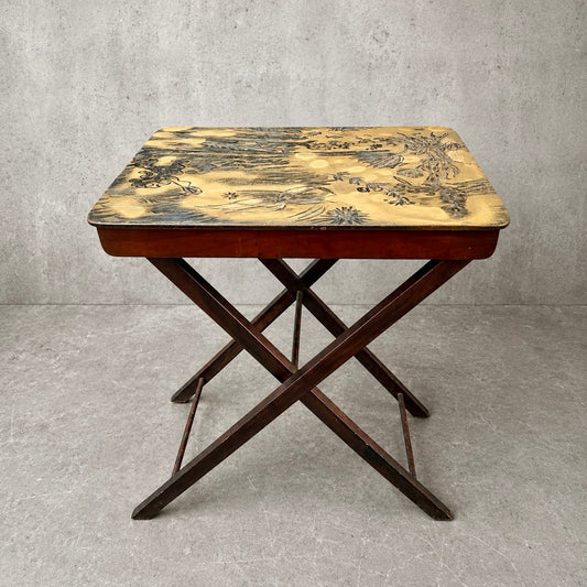 Vintage Japanese Chinoiserie Folding Occasional Table Hand-Decorated Fruitwood Side Table