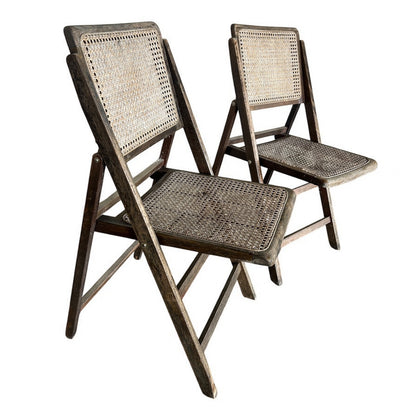 Mid Century Rattan and Wood folding chairs