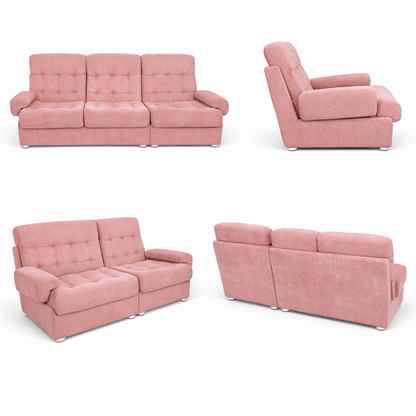 Mid-Century Modular Two-Seater Sofa with Integrated Armchair – Dusty Pink Upholstery (Heals Retailed)