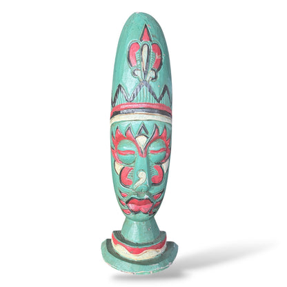 Hand-Carved Totem Sculpture – Vintage Wooden Head, Painted Folk Art Accent