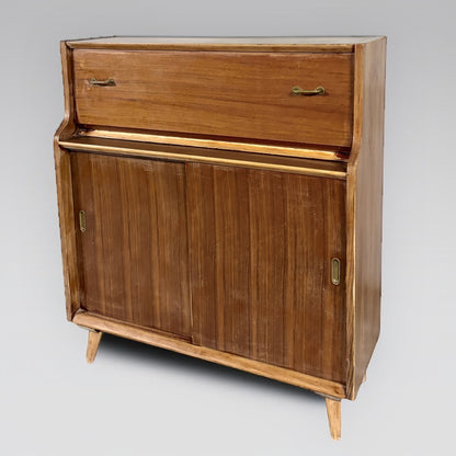 Mid Century Writing Bureau – Vintage Walnut Teak Compact Drop Front Desk