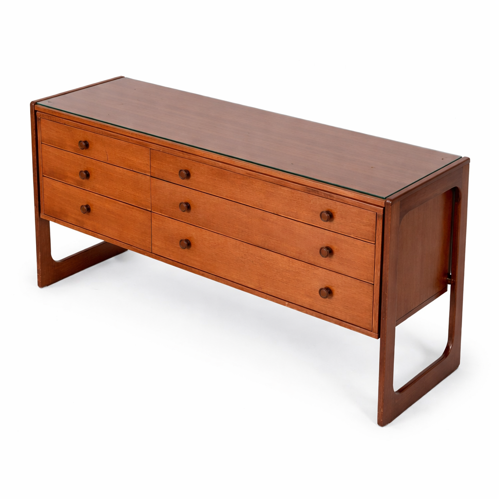 Mid Century William Lawrence Teak Sleigh Leg Chest of Drawers