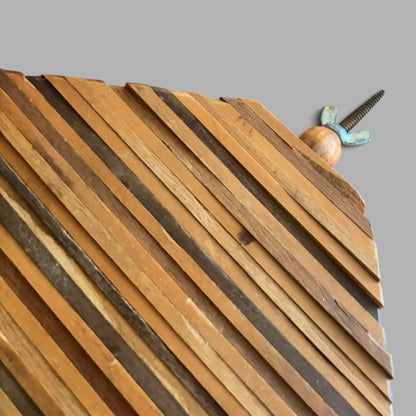 Mid Century Helix Mixed Wood Sculpture Handmade Kinetic Geometric Wooden Art