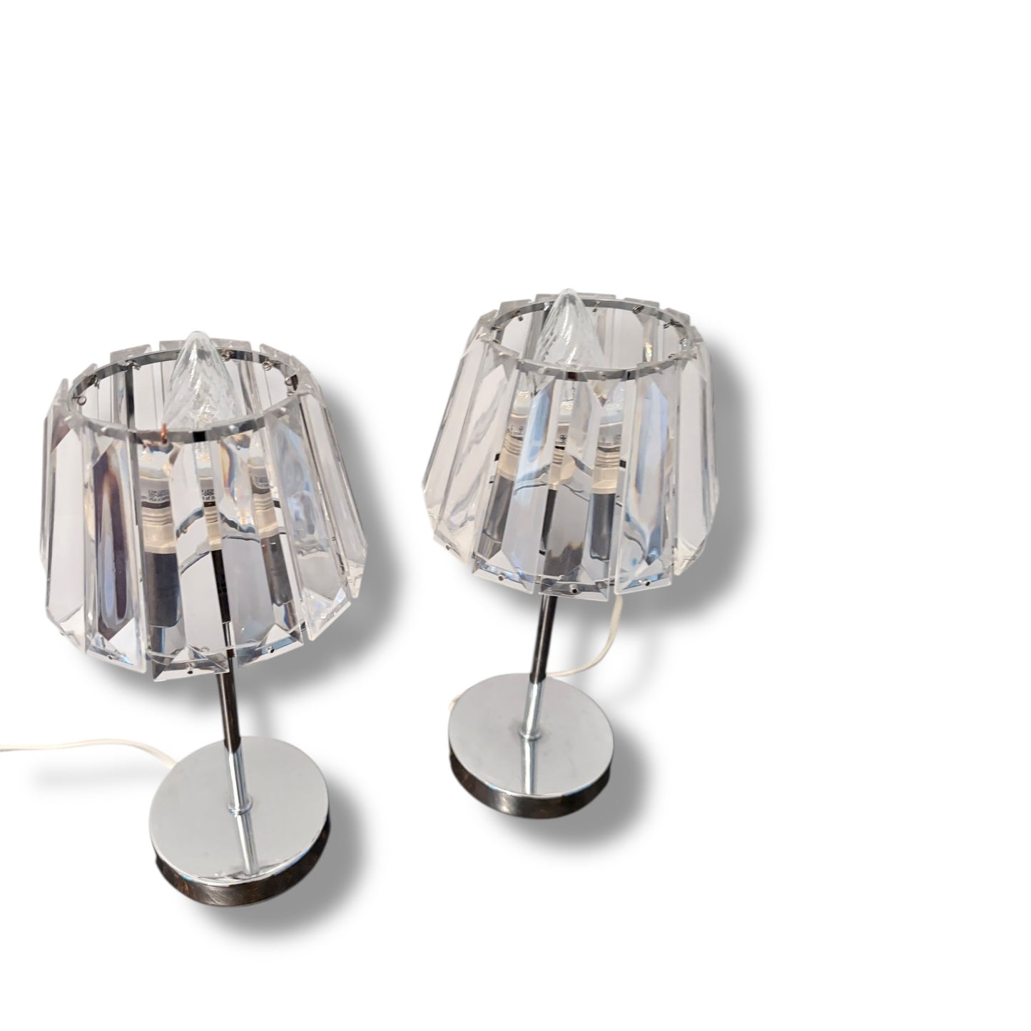 Vintage Chrome Table Lamps with Faceted Acrylic Shades Pair
