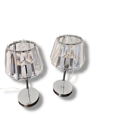 Vintage Chrome Table Lamps with Faceted Acrylic Shades Pair