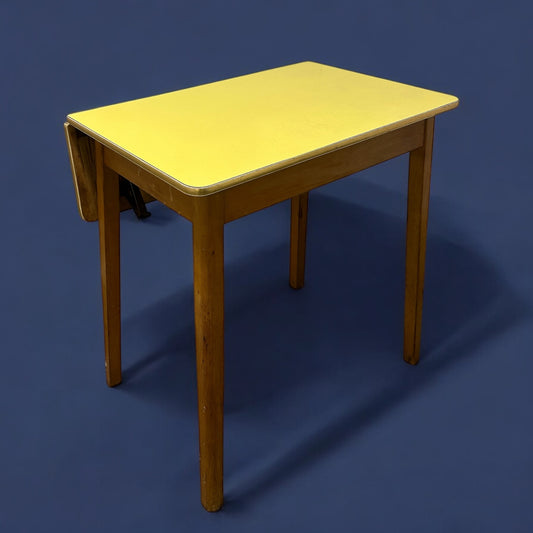 Mid Century Yellow Formica Single Drop Leaf Table