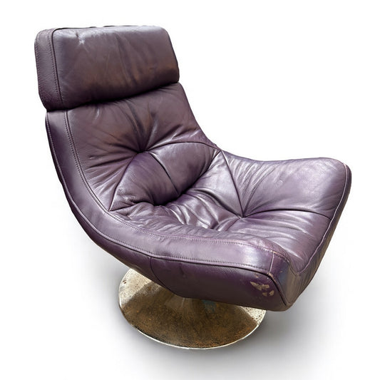 Mid Century Modern Purple Leather Swivel Egg Chair