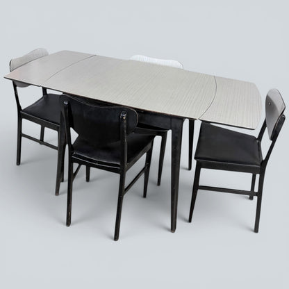 Mid Century Space Age Monochrome Formica Drop Leaf Extending Dining Table & Four Chairs