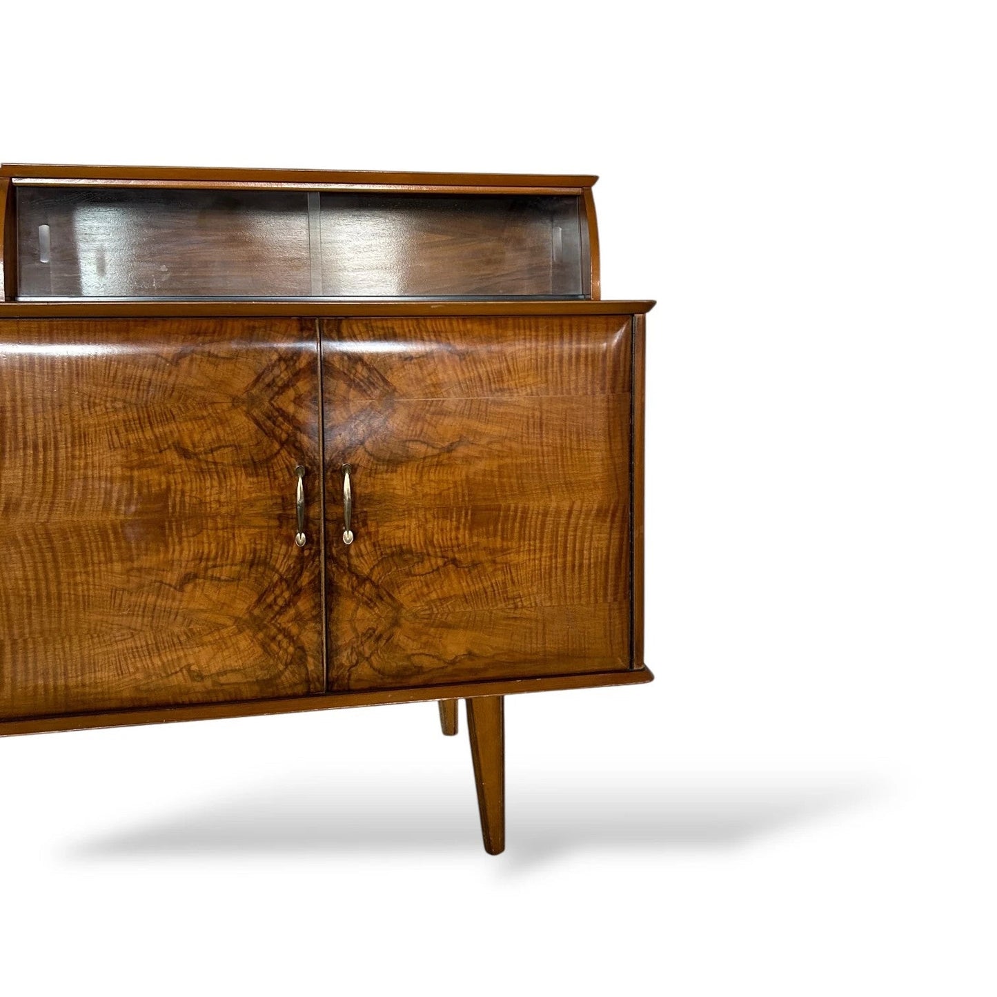 Mid Century Sideboard – Walnut Lebus Cabinet with Display Glass Doors & Drawers