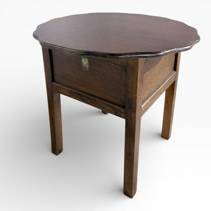 Oak Sewing Box - Vintage Arts And Crafts Utility Furniture With Scalloped Top