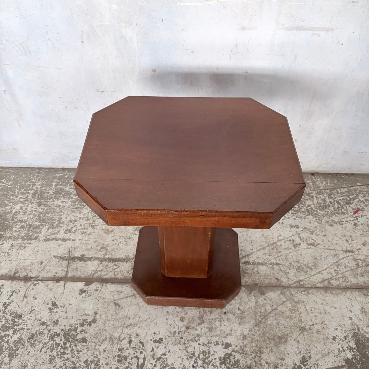 Art Deco Walnut Pedestal Side Table | Octagonal Lamp Table