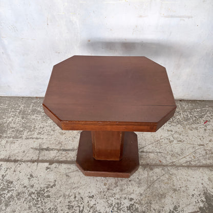 Art Deco Walnut Pedestal Side Table | Octagonal Lamp Table