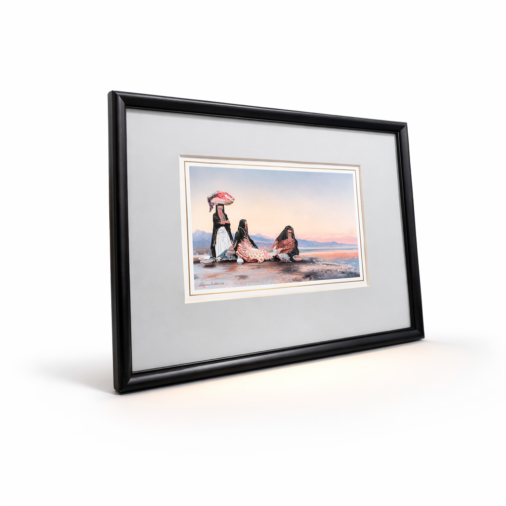 Vintage Framed Watercolour – Middle Eastern Women by Water, c.1970s