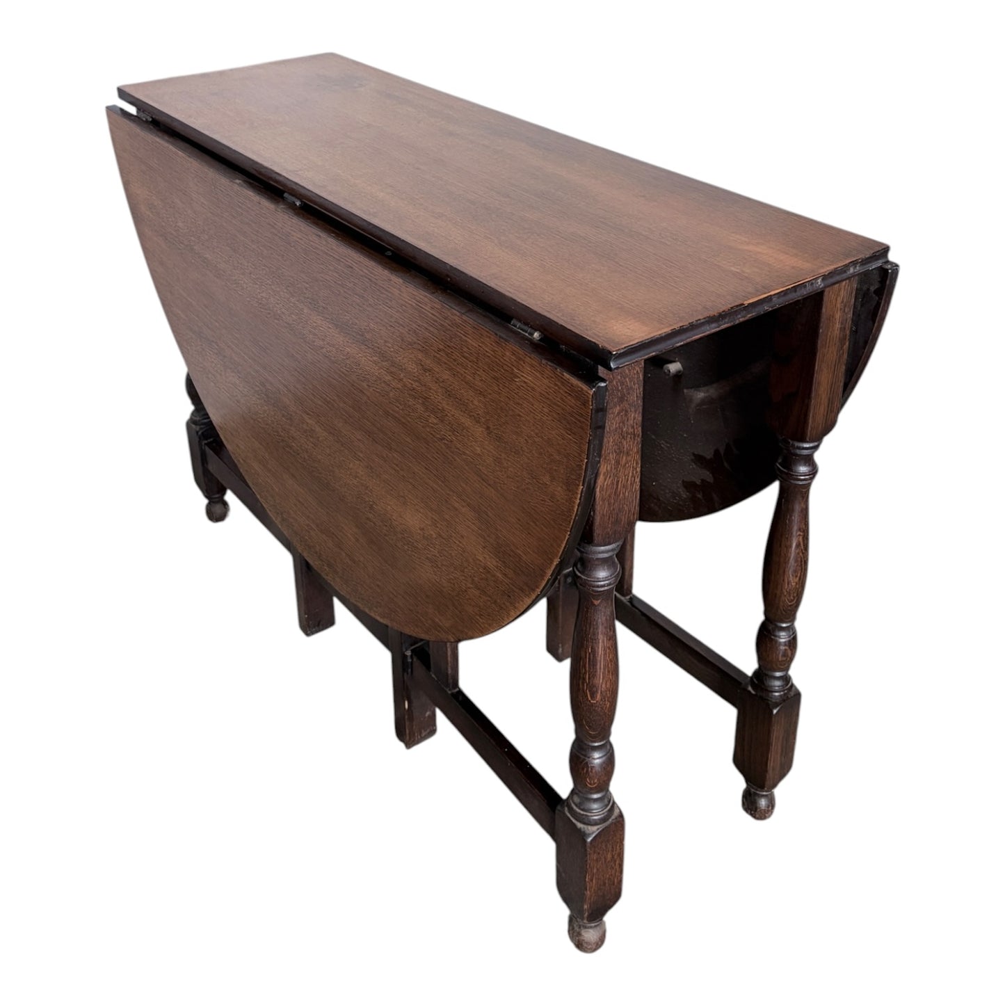Vintage Oak Drop Leaf Dining Table – Round Gateleg Extending Table