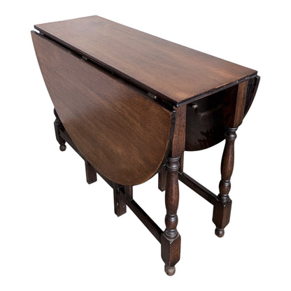 Vintage Oak Drop Leaf Dining Table – Round Gateleg Extending Table