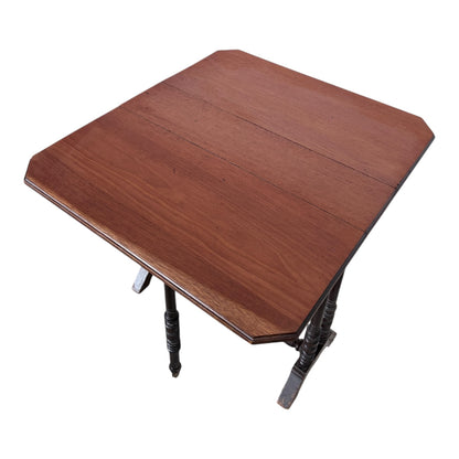 Victorian Teak & Mahogany Gateleg Side Table – Small Drop Leaf Occasional Table