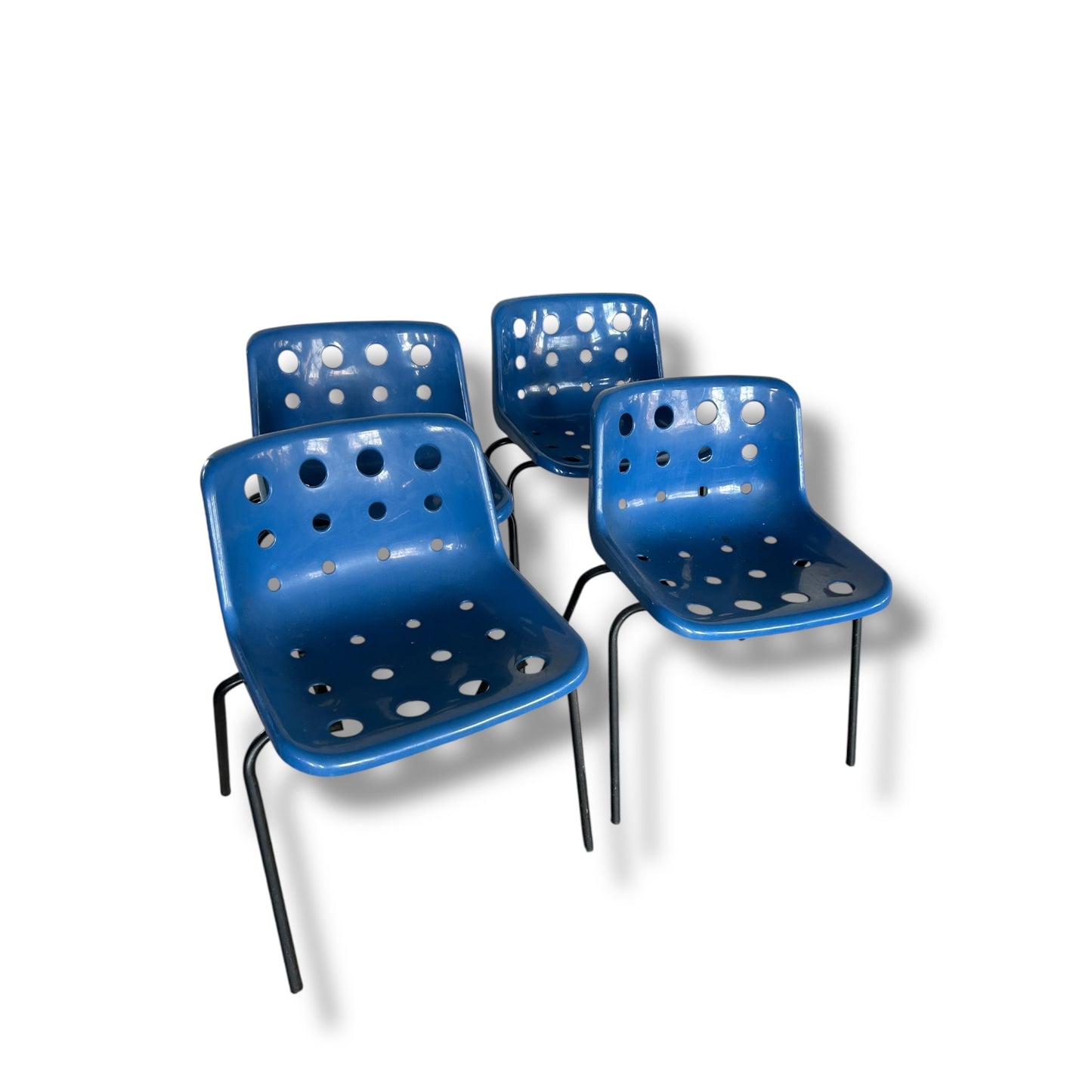 Set of 4 Robin Day Hille Polo Chairs | Mid-Century Modern British Design | Royal Blue Dining Chairs