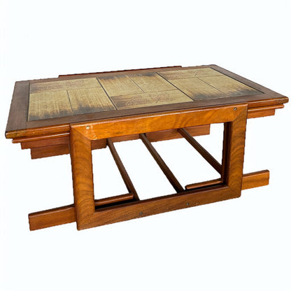 Mid Century Tile Top Coffee Table with Extending Side Tables