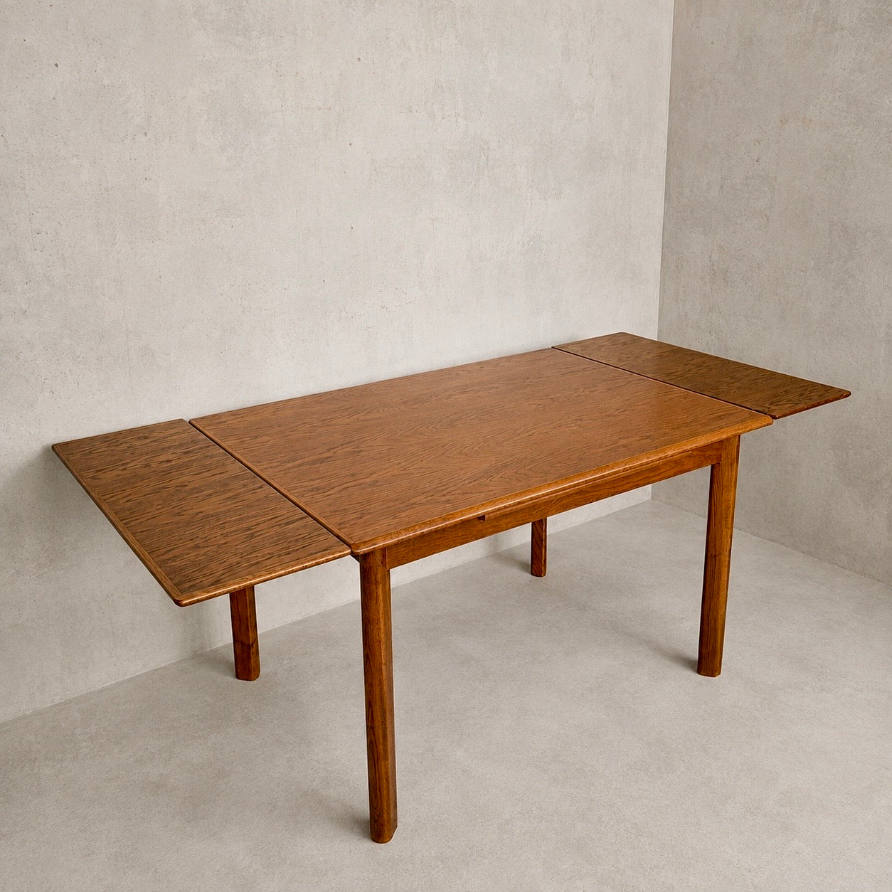 Mid Century Teak, Walnut & Oak Draw Leaf Extending Dining Table