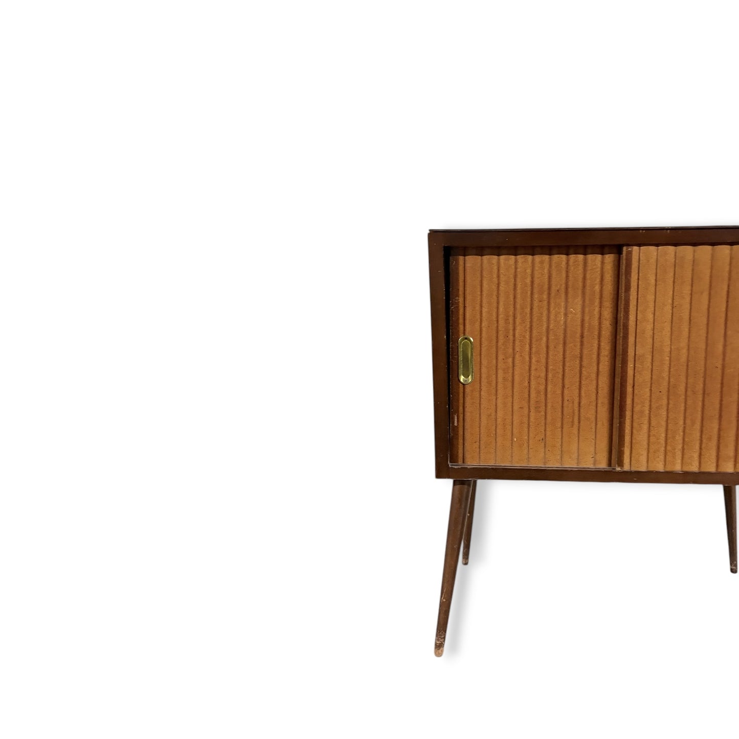 Mid-Century Record Cabinet – Vintage Media Cabinet with Tambour Door & Walnut Finish