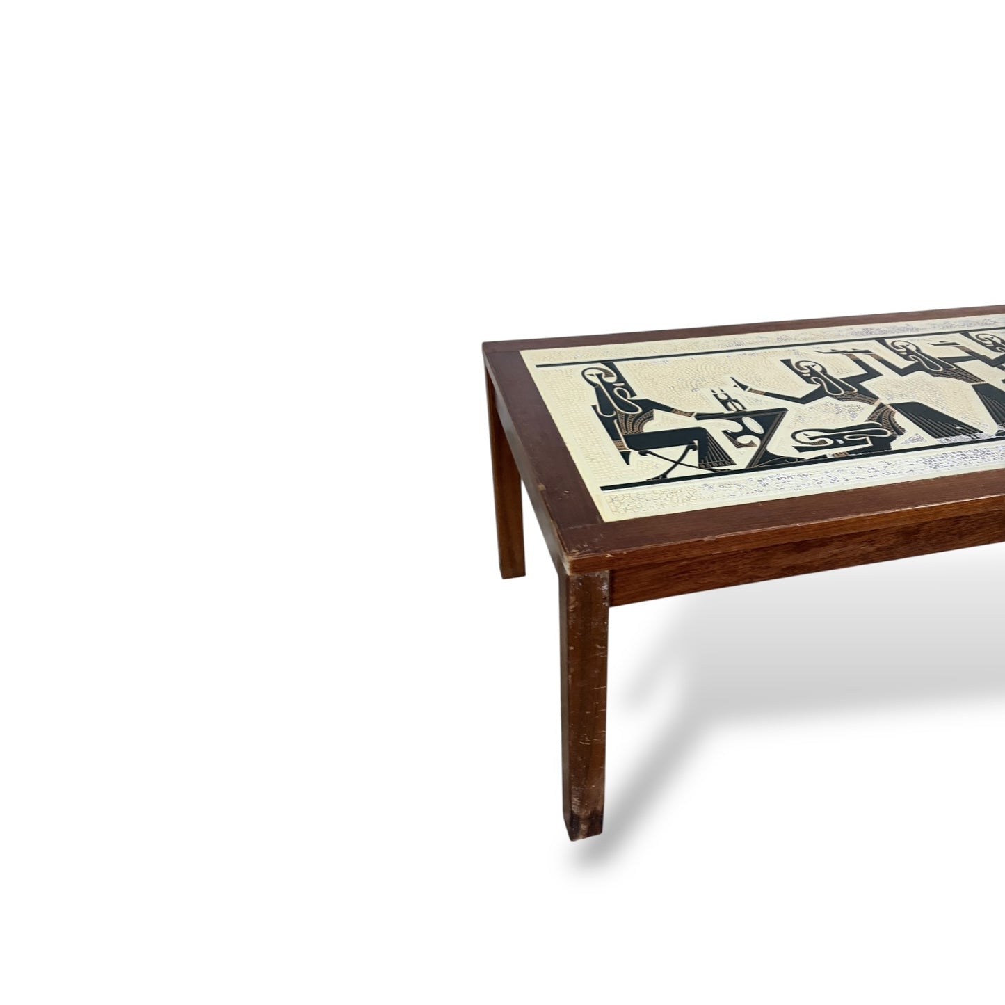Mid-Century Egyptian-Style Teak and Tile Coffee Table