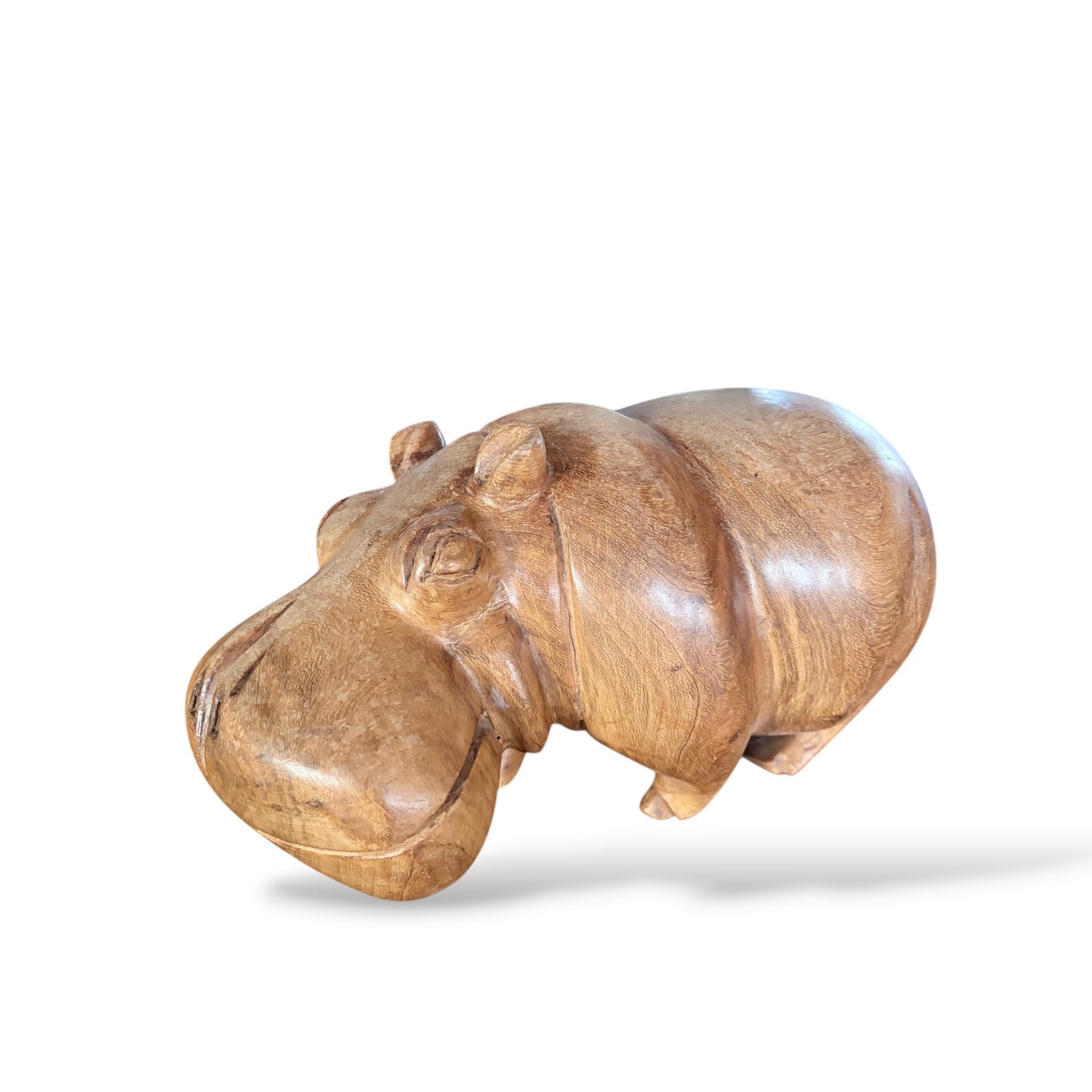 Wood Hippopotamus Sculpture - Mid Century Hand Carved Solid Teak Statue