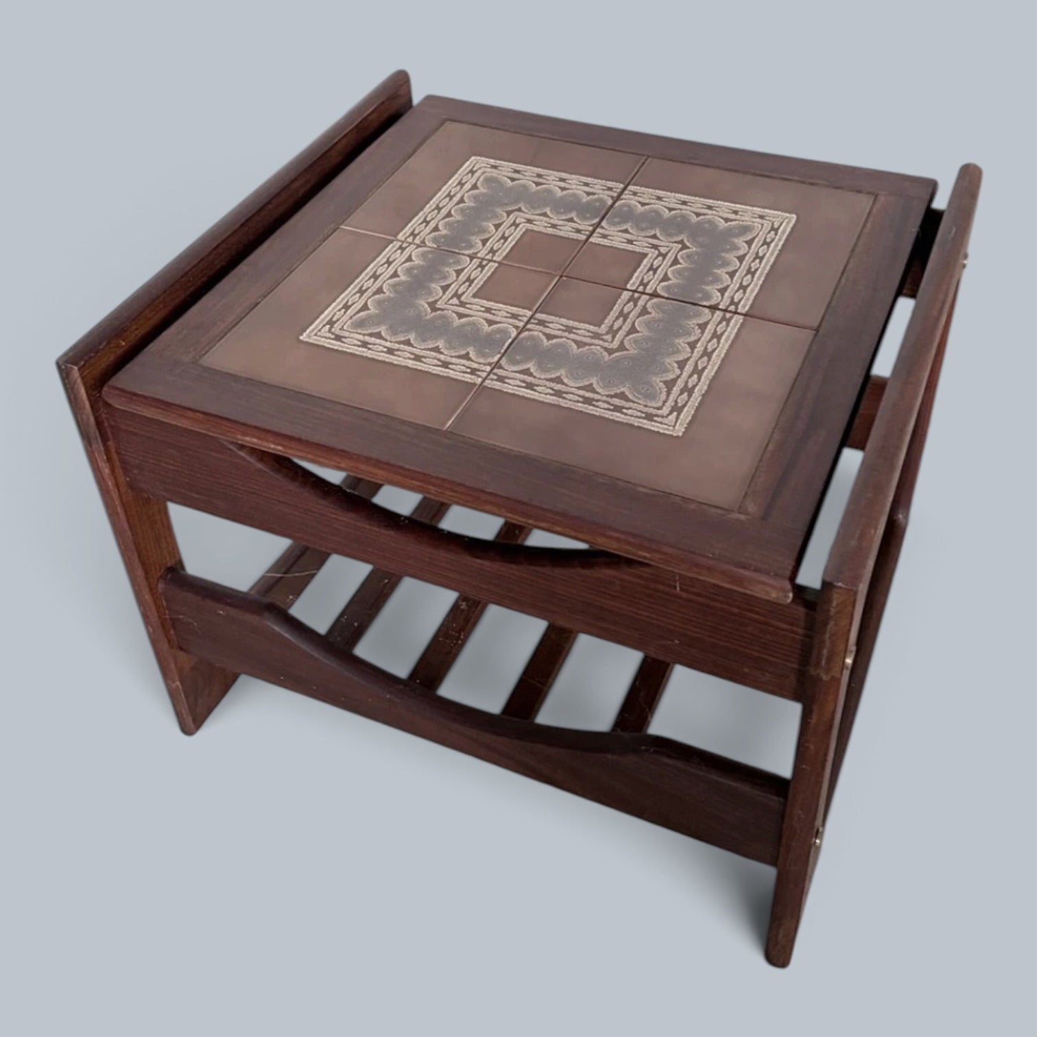 Danish Mid Century Teak & Ceramic Tile Coffee Table and Magazine Rack
