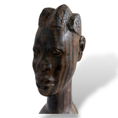Hand-Carved Wooden Head Sculpture – Mid Century / Tribal Style Decorative Bust — view 4