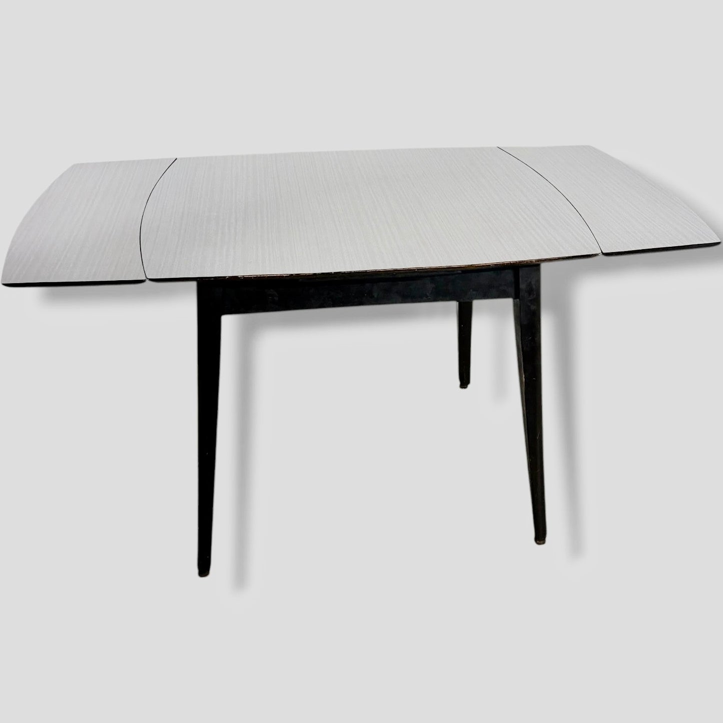 Mid Century Space Age Black & White Formica Draw Leaf Extending Dining Table