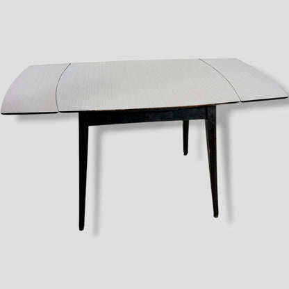Mid Century Space Age Black & White Formica Draw Leaf Extending Dining Table