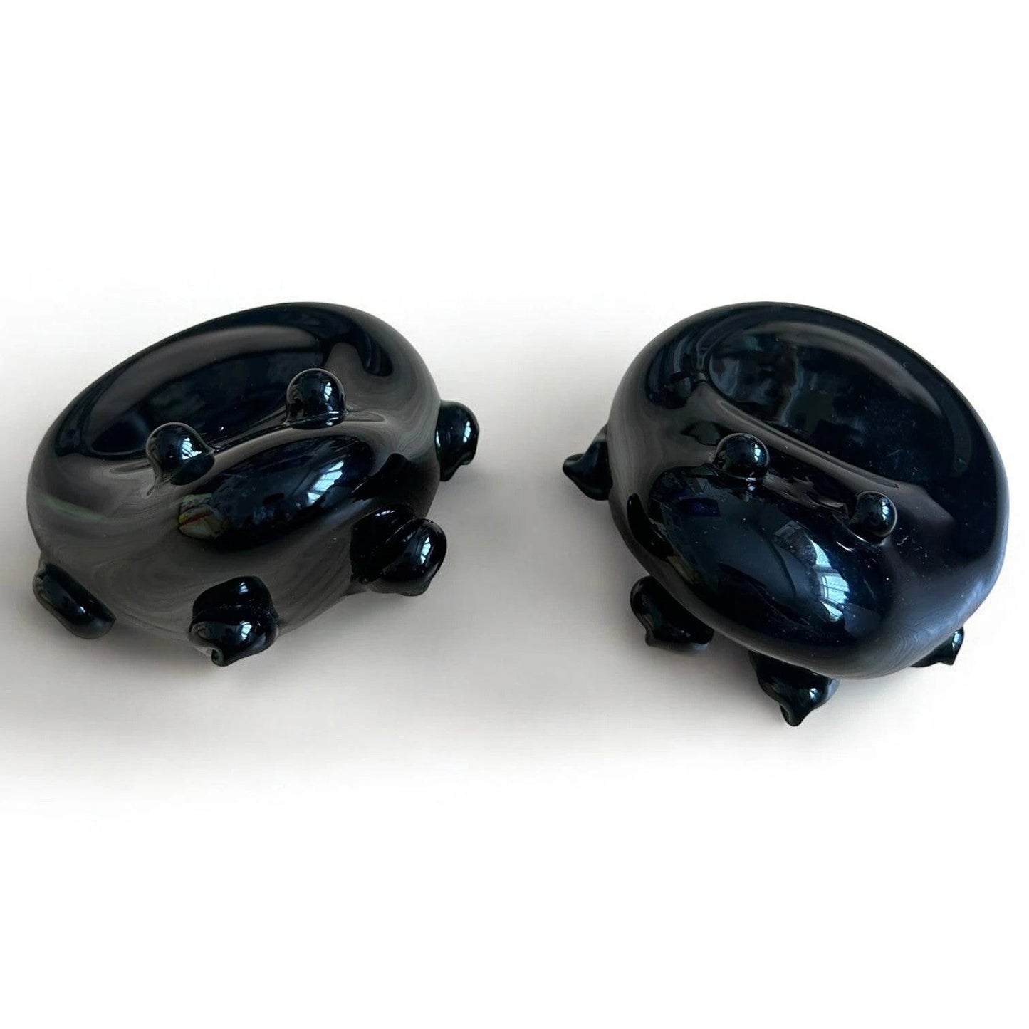 Pair of Vintage Emerald Green Glass Frog Paperweights / Tealight Holders
