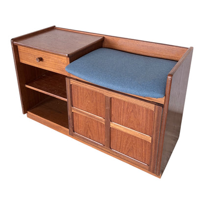Mid Century Nathan Teak Telephone Bench / Hall Seat – Storage Cabinet with Drawer