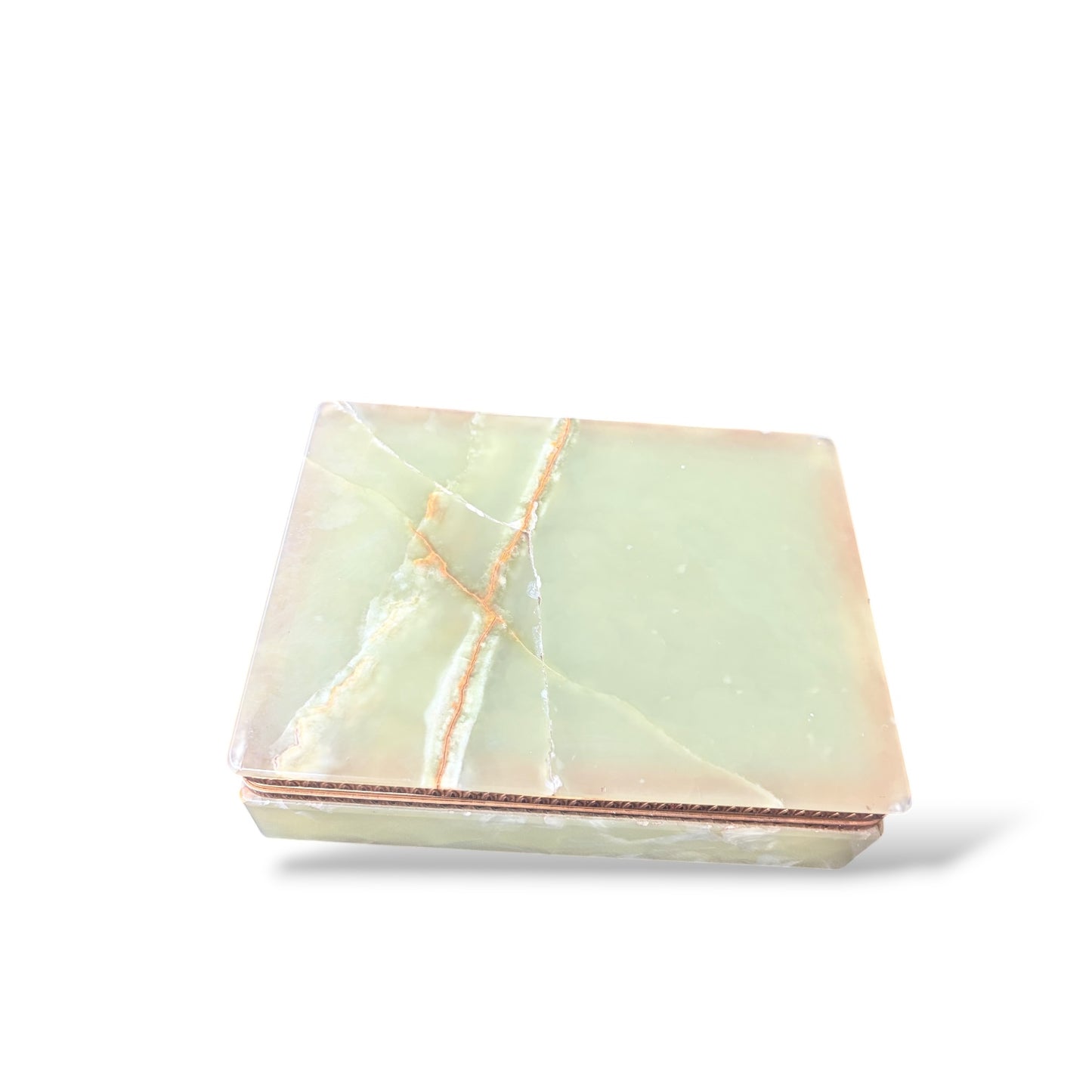 Italian Onyx Jewellery Box – Polished Green Marble Mid Century Jewelry Storage