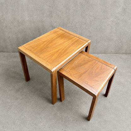 Mid-Century Teak & Beech Nesting Tables | Vintage Nest of Two Side Tables