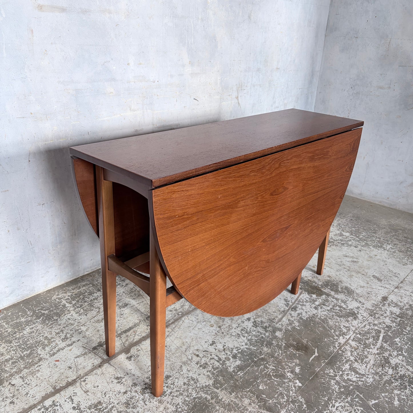 Mid Century Teak Round Drop Leaf Dining Table by Nathan
