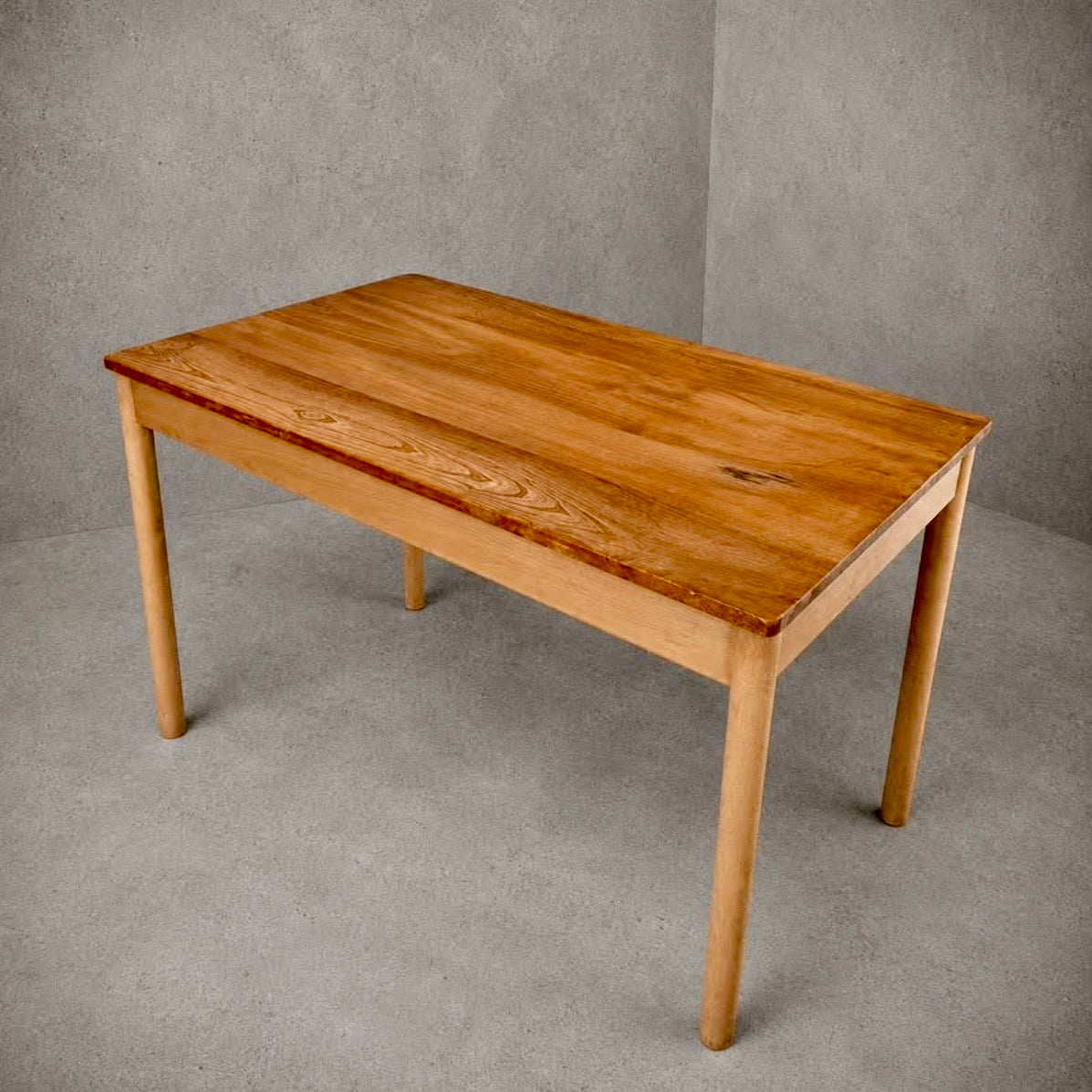 Mid Century Ercol Blonde Elm & Beech Compact Dining Table & Four Industrial Bentwood Dining Chairs