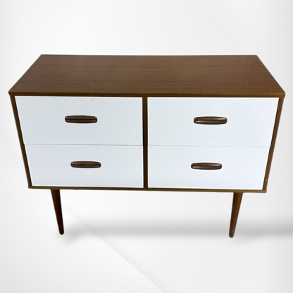Mid-Century Storage Unit – Teak Cabinet With White Formica Drawers, Compact Sideboard