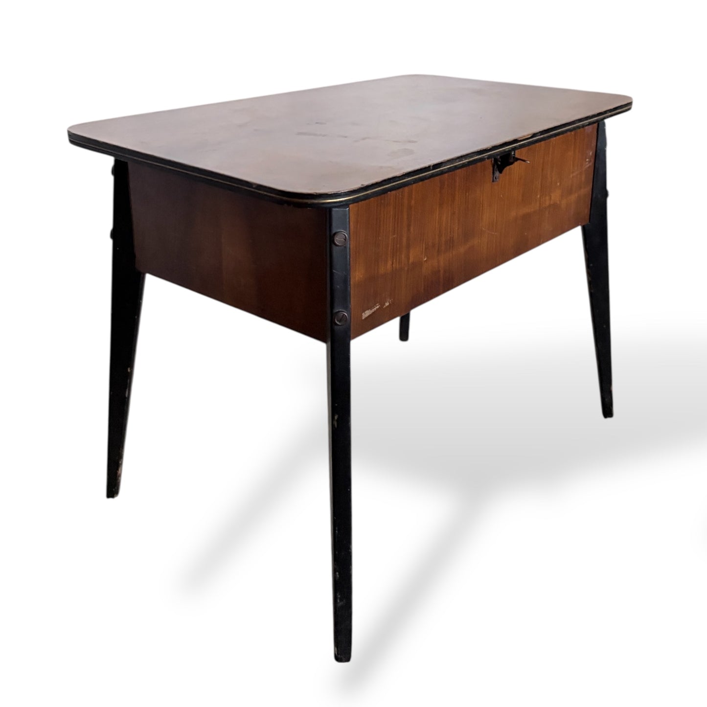 Mid-Century Burr Walnut Atomic Sewing Box
