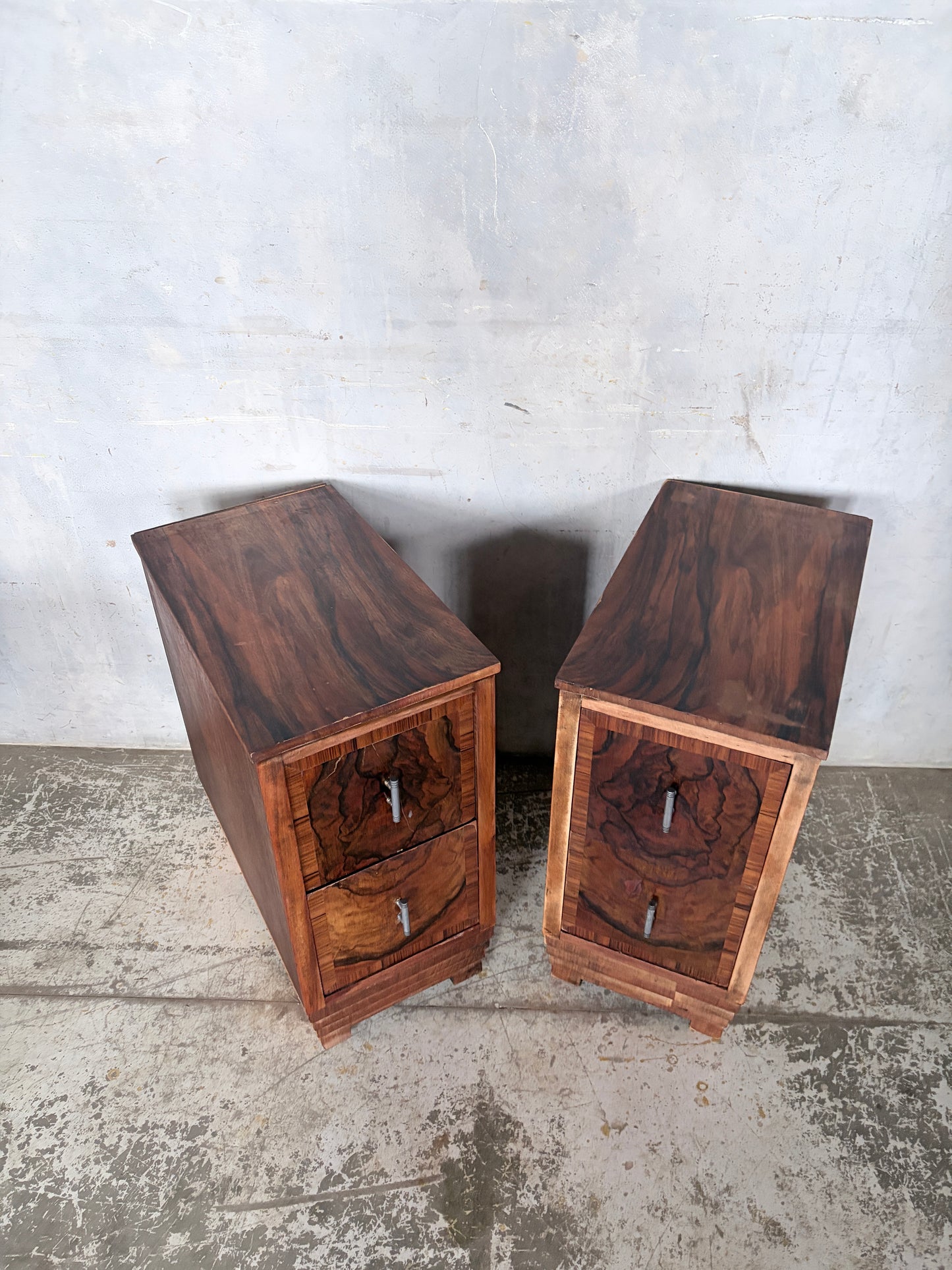 Pair of Art Deco Burr Walnut Bedside Cabinets
