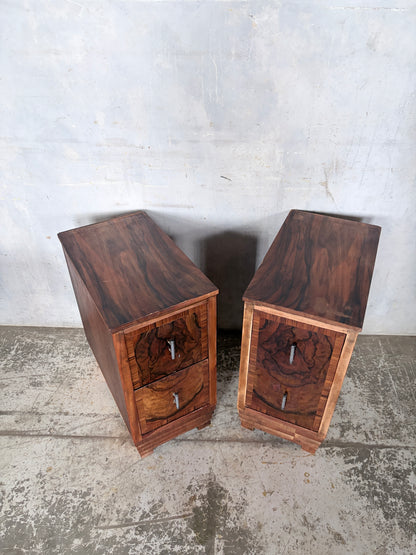 Pair of Art Deco Burr Walnut Bedside Cabinets