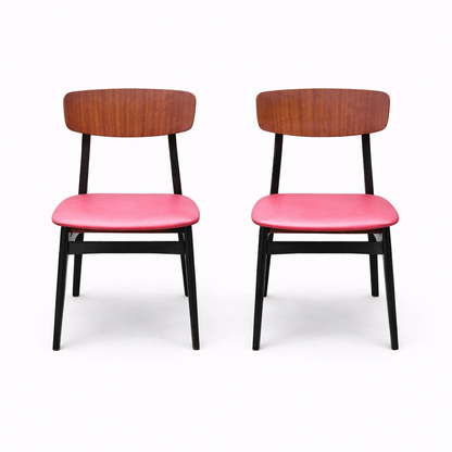 Pair of Mid-Century Teak Dining Chairs with Red Vinyl Seats — view 2