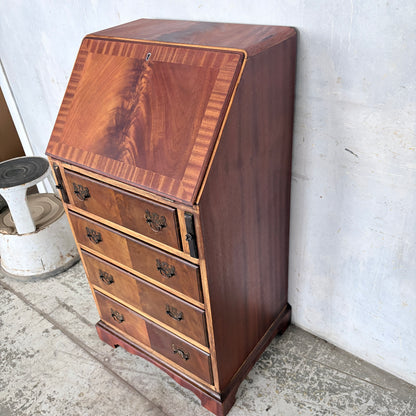 Antique Mahogany & Oak Fall-Front Writing Bureau | Compact Bureau Desk with Drawers