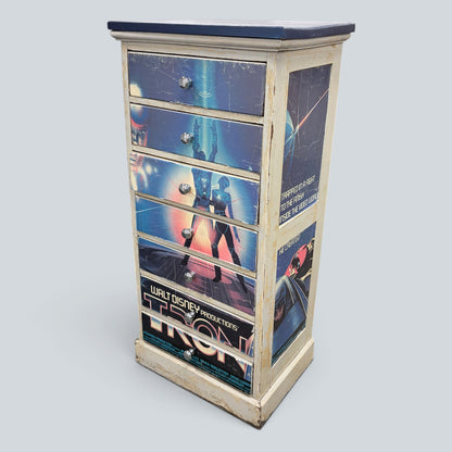 Vintage Disney TRON Tallboy Chest of Drawers | Upcycled Film Poster Storage Cabinet | Retro Sci-Fi Furniture