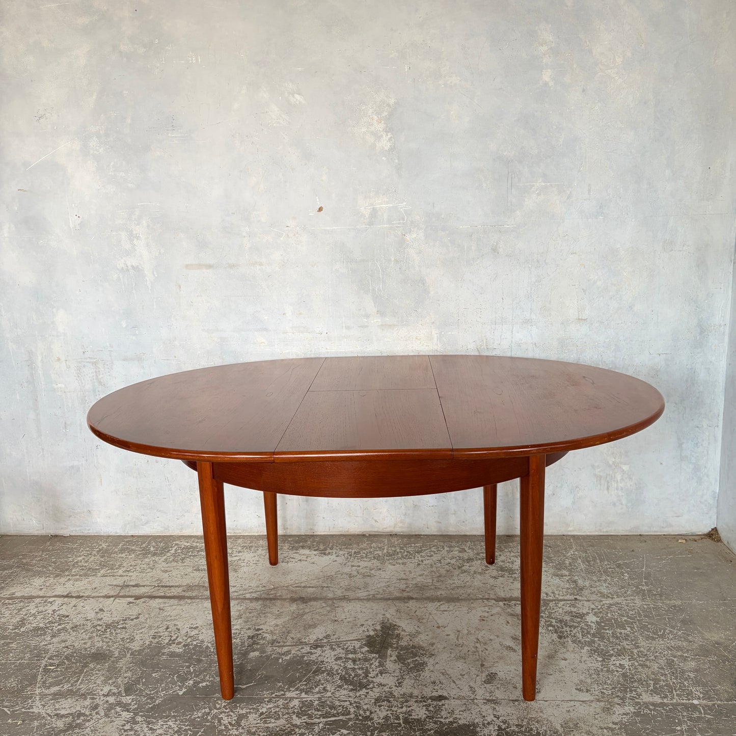 Mid Century Danish Teak Round Extending Dining Table