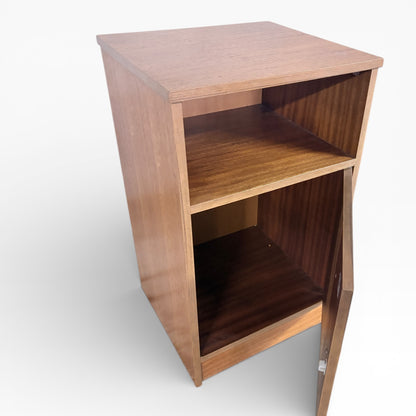 Mid Century Bedside Cabinet | Teak Stag Nightstand with Open Shelf & Cupboard