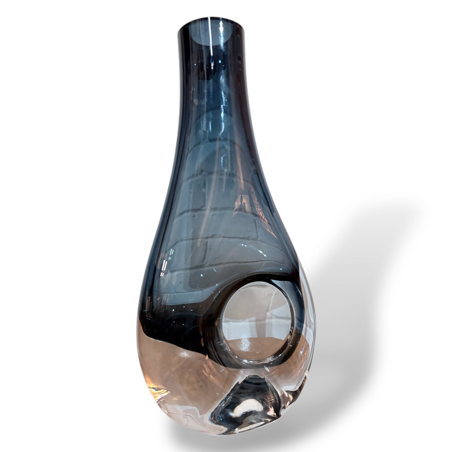 Mid Century Smoky Sklo Art Glass Vase with Circular Cut-Out, c.1970s — view 4