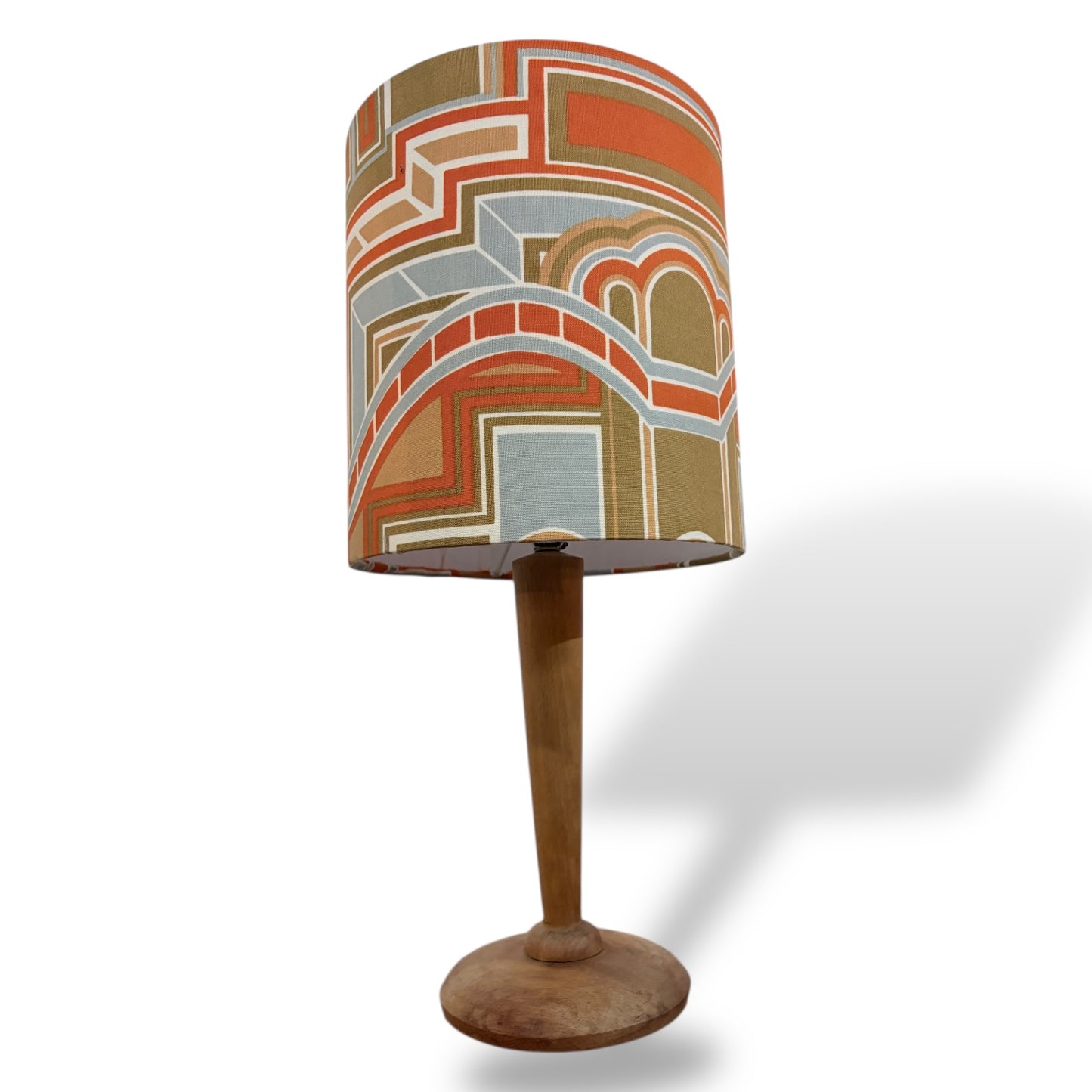 Mid-Century Wooden Table Lamp with Handmade Geometric Shade by Lightfandango